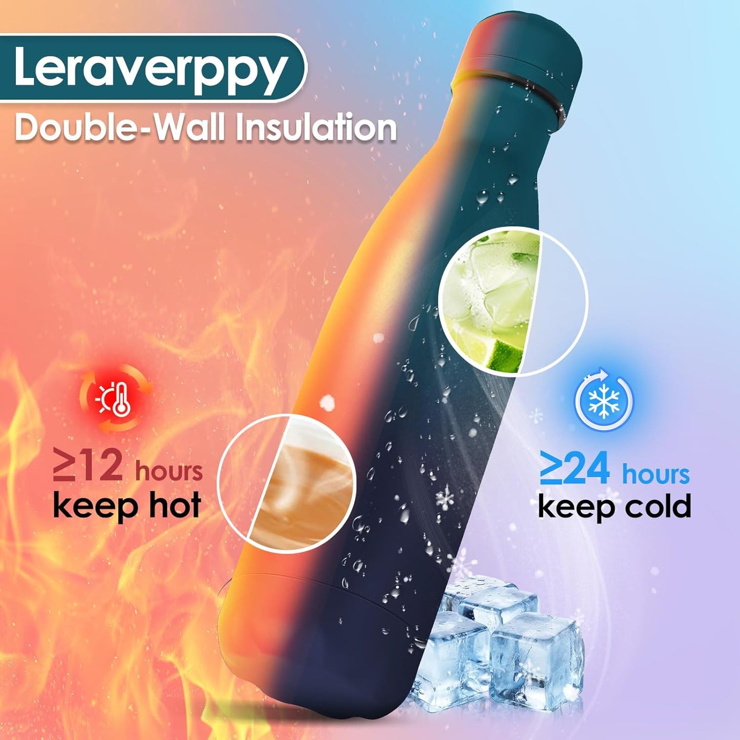 17oz Cola-Bottle Shaped Stainless Steel Leak-proof Water Bottle,Double Wall Vacuum Insulated Metal,Travel Mug For Sports Indoors & Outdoors,BPA-Free Kids Flasks,Dark Night(4Pack)