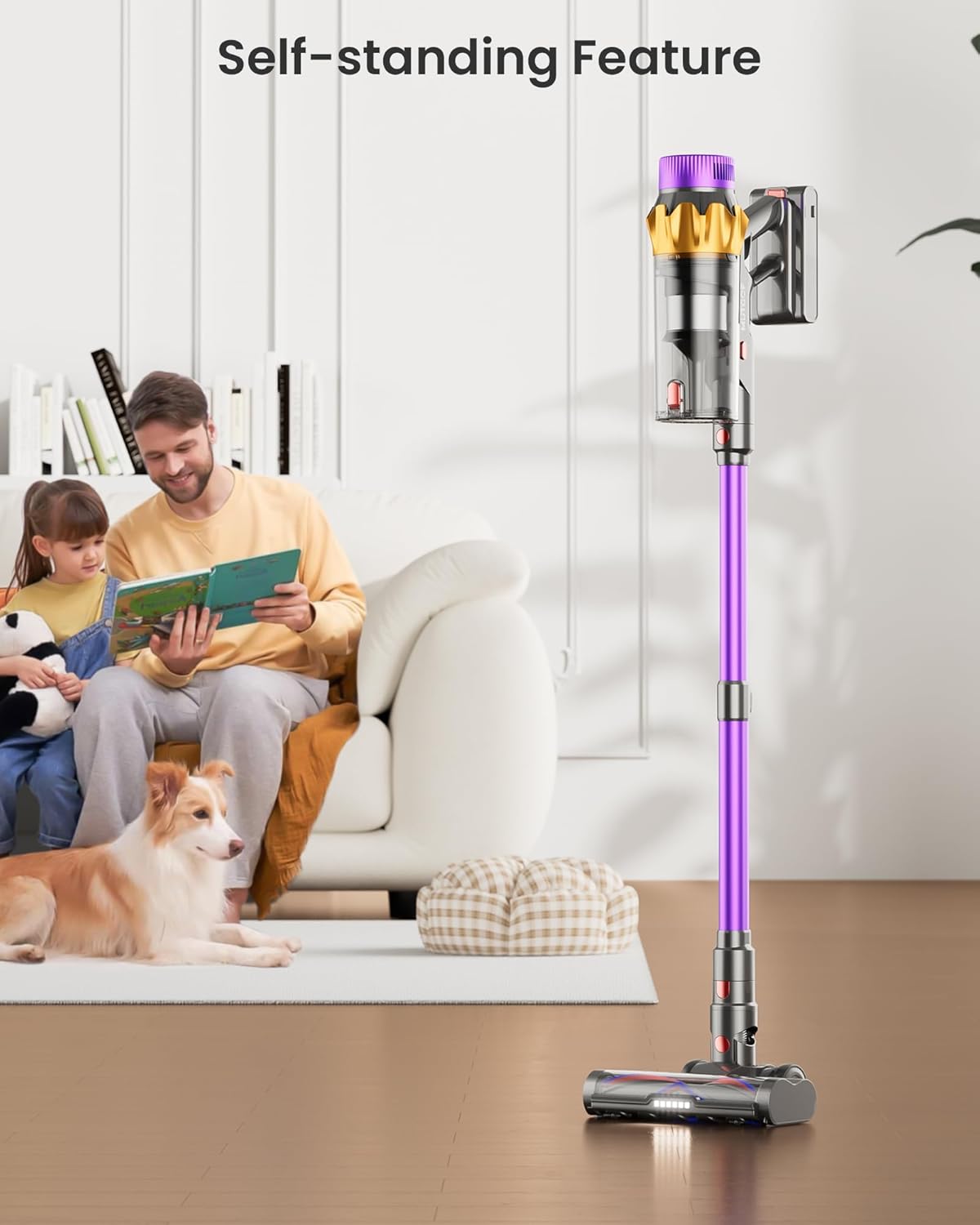 Cordless Vacuum Cleaner, 580W 48KPA 70 Mins Vacuum Cleaners for Home, Self-Standing Cordless Vacuum with Charging Dock Station, LED Display, Upgraded Anti-Tangle Stick Vacuum for Pet Hair/Carpet/Floor