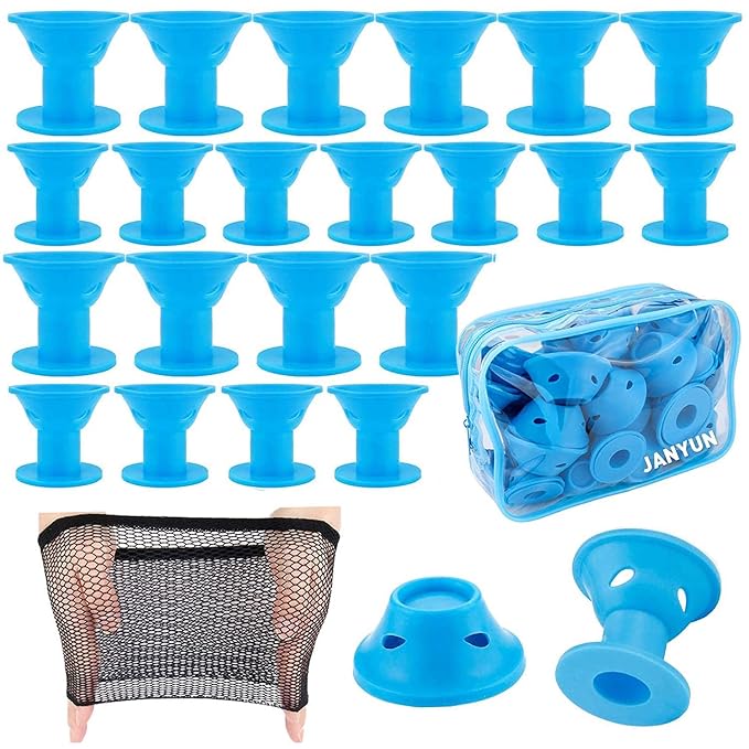 JANYUN 40 Pcs Magic Hair Rollers Include 20 pcs Large Silicone Curlers and 20pcs Small Silicone Curlers (sea blue)