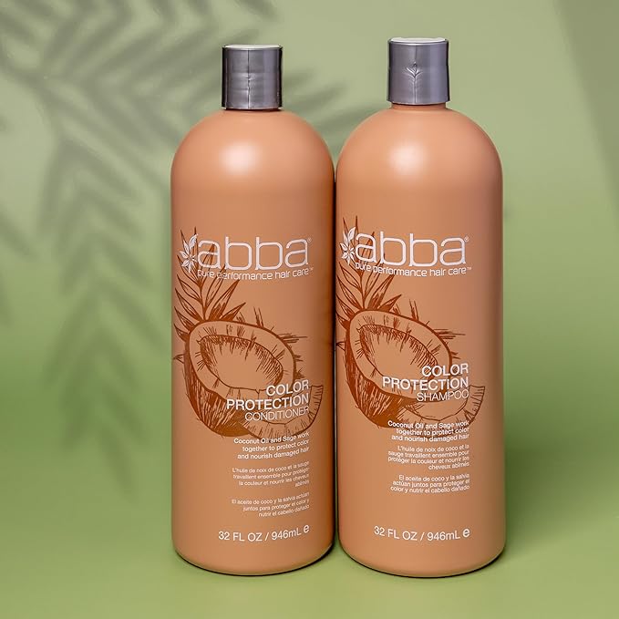 ABBA - Pure Color Protection Shampoo & Conditioner Duo - Protects & Nourishes Color Chemically Processed Hair - Coconut Oil & Sage, 32 fl oz Each
