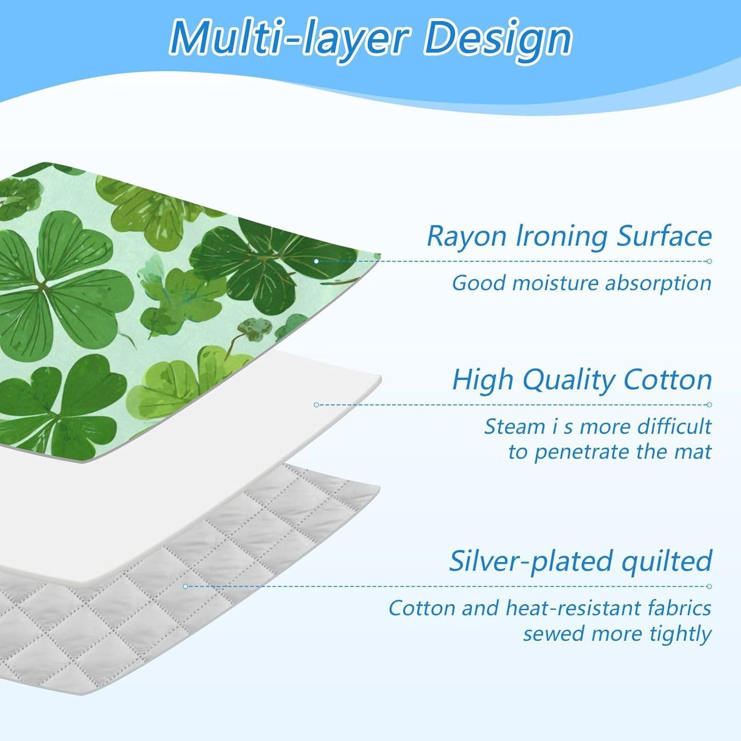 Ironing Mat Portable Ironing Pad Ironing Blanket for Table Top Heat Resistance Double-Side Using Travel Large 47.2 x 27.6 Inch Foldable Lightweight Green Nature St Patrick Clovers