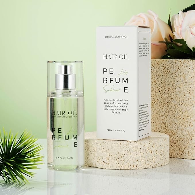 Hair Perfume Oil for Women (Lily Sandalwood), Argan Oil Heat Protection Spray for Dry, Damaged, Firzzy Hair Care, Long Lasting Fragrance Mist with Keratin & Elastin for Nourish & Smooth 2.7 fl oz