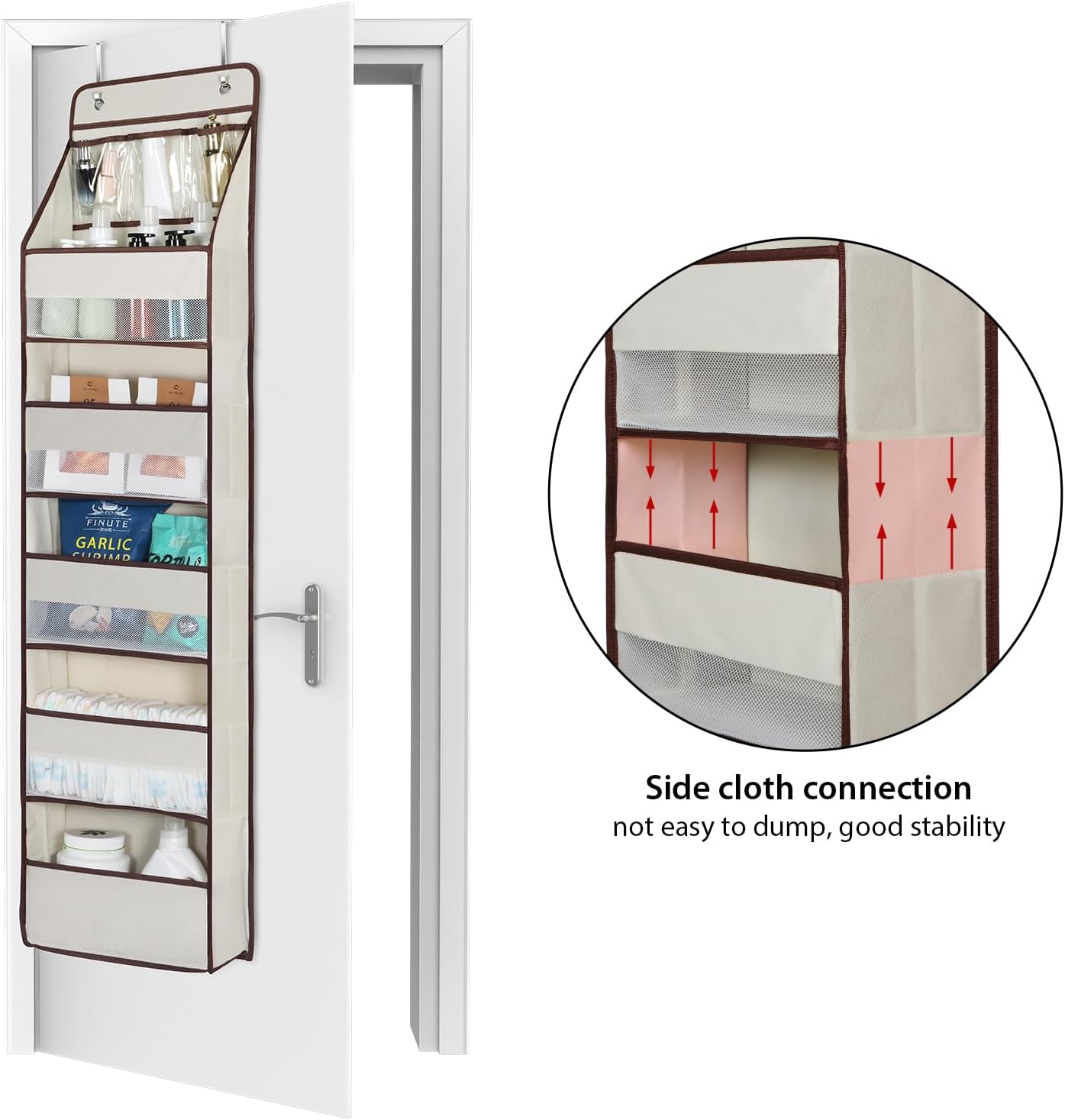 Univivi 6-Shelf Over Door Hanging Organizer Fabric Baby Door Storage with 5 Large Pockets and 3 Small PVC Pockets Wall Mount Hanging Storage Organizers for Baby Essential (Beige)
