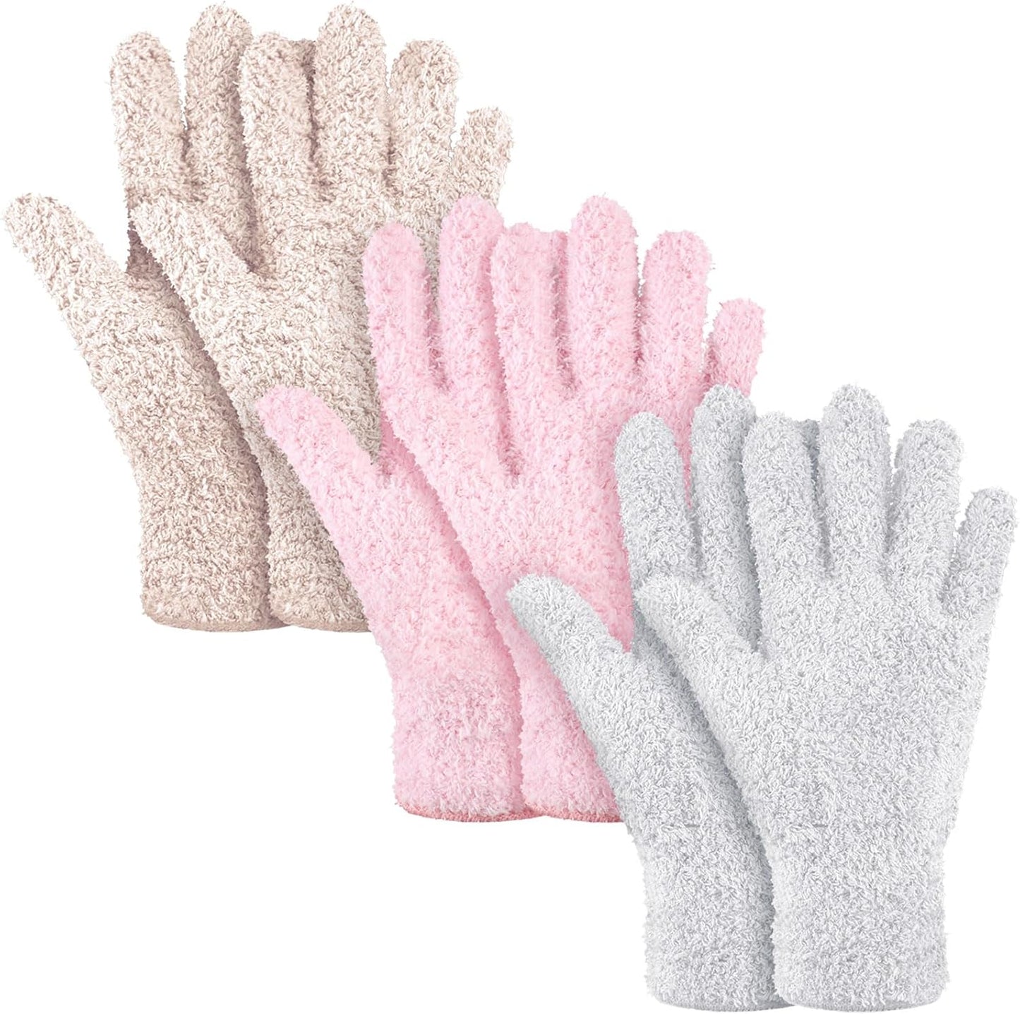 Patelai 3 Pairs Microfiber Plant Dusting Gloves Leaf Cleaning Gloves for Indoor Plants, Blinds, Furniture, House(Medium,Pink, Nude, White)