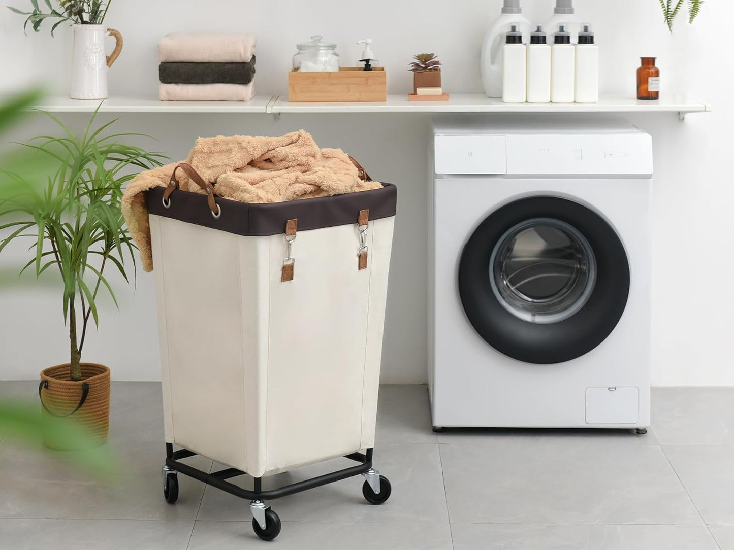 StorageWorks 160L Laundry Basket with Wheels, Large Rolling Hampers for Clothing Organizer, Dirty Clothes Basket for Hotel, Home, Closet, Dorm, Beige