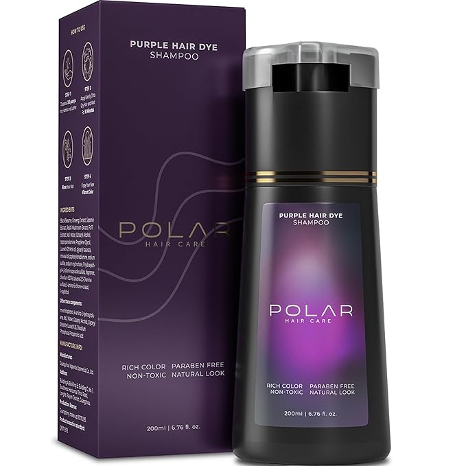 POLAR HAIR CARE Polar Haircare - Hair Dye Shampoo for Gray Hair for Women & Men (Purple) | Natural Dye Kit - Semi Permanent Hair Dye Shampoo - Vegan Dye - Gray Hair Shampoo for Woman USA 6.76 Fl Oz