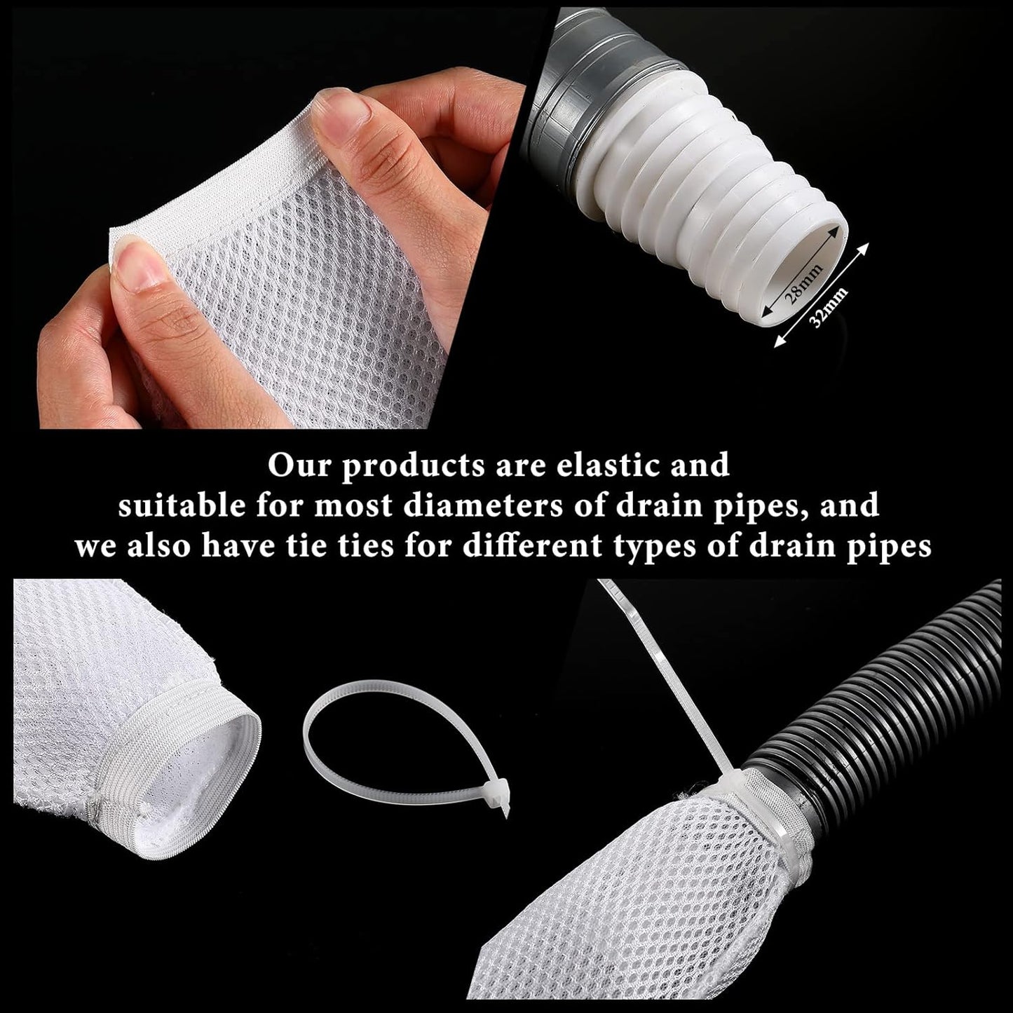 LEIFIDE 10 Pieces Lint Traps for Washing Machine Hose and Cable Ties Set Laundry Lint Catcher Nylon Mesh Trap for Washer Hose Fits Most Washing Machines, White