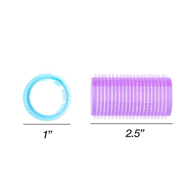 10pc Gentle Grip Hair Roller Set for Salon-Style Voluminous Curls at Home (PURPLE/BLUE)
