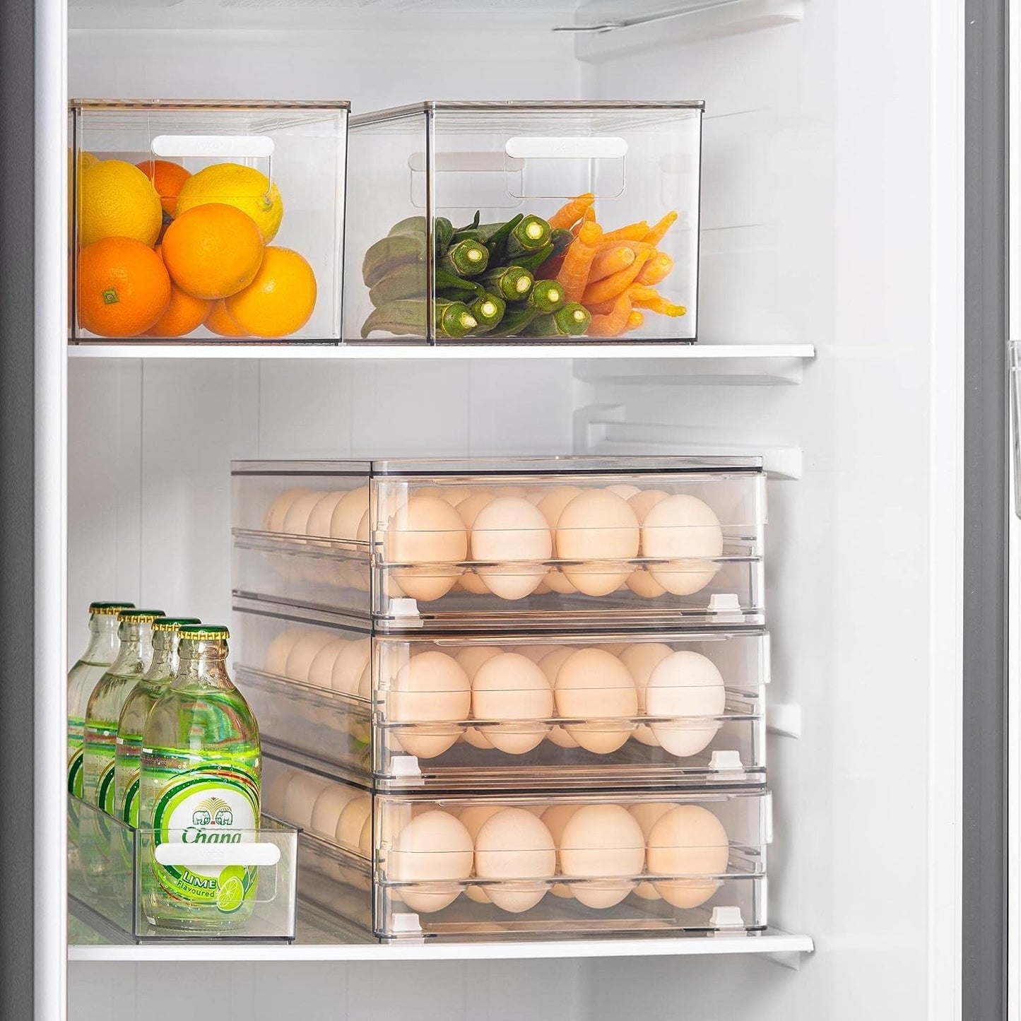 vacane 24 Capacity Egg Holder for Refrigerator Organizer Bins, Clear Egg Storage Container for Fridge Egg Drawer Egg Tray with Non-Slip Pads, Bpa Free Egg Organizer-2 Pack