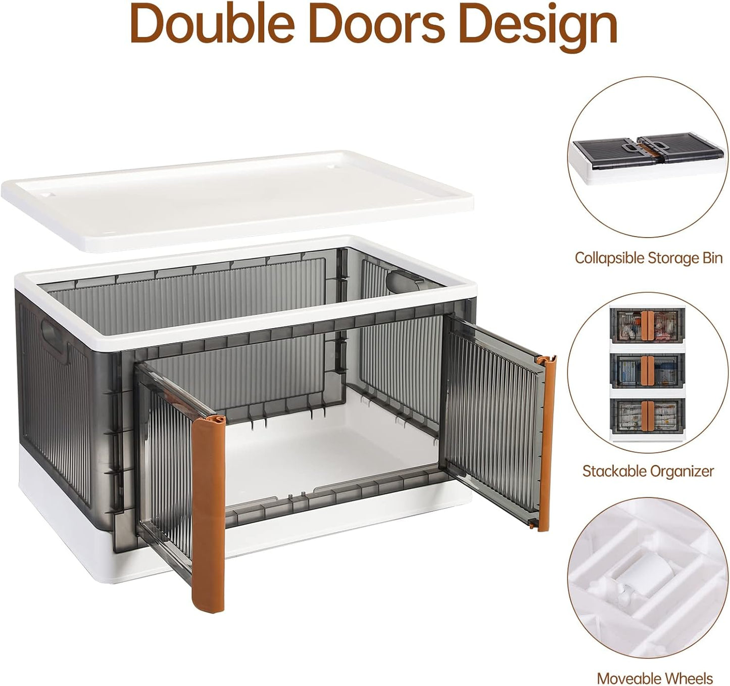 HAIXIN Storage Bins with Lids - Collapsible Storage Bins, Wardrobe Closet Organizer, 19 Gal Stackable Toy Storage, Foldable Plastic Storage Container with Door, Crate for Book Storage (3 Pack)