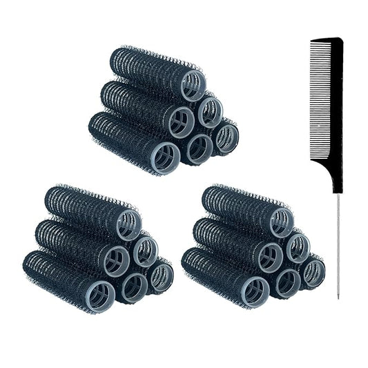 18PCS Self Grip Small Hair Curlers Heatless Roller Hair Curlers Pro Salon Hairdressing Curler DIY Curly Hairstyle Hair Rollers Tools Rat Tail Comb for Women Medium Short Hair(Black)