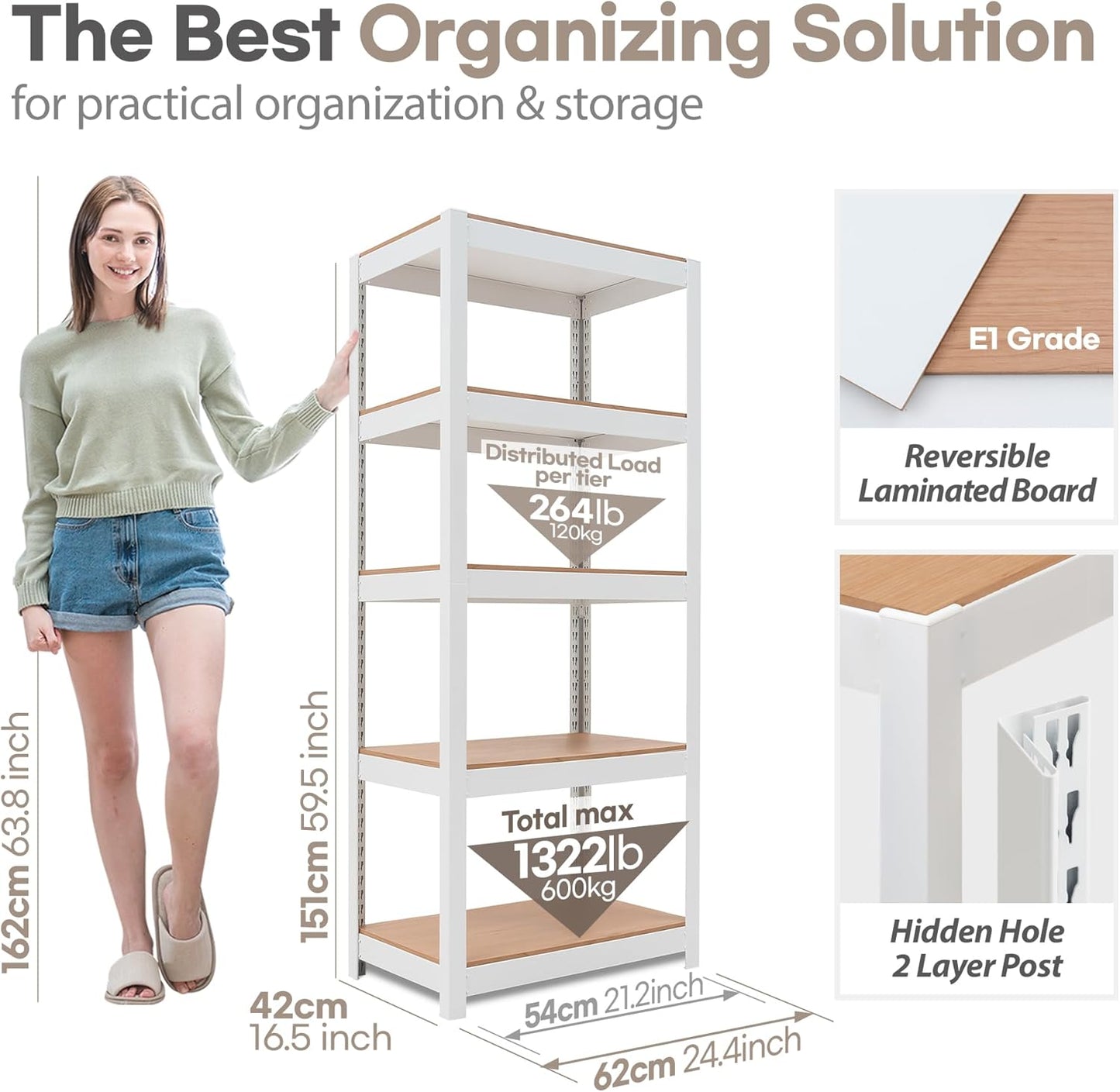 HOMEDANT House 5 Tier 24.1" W Laminated Metal Shelving Unit Adjustable Storage Utility Rack Heavy Duty Shelves Organization Multipurpose Shelf Kitchen Garage Pantry Closet 1 Pack