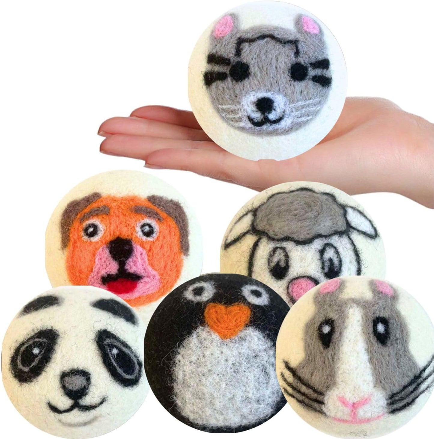 Wool Dryer Balls Organic Premium | Handcrafted Animal Collection A | 6 Balls XL, Ethically & Humanely Made, Natural Fabric Softener, Laundry Dryer Balls Reusable, Wrinkle Release
