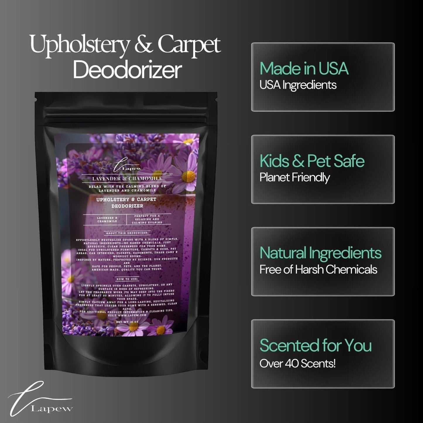 Lavender Chamomile Carpet Freshener Powder: Powerful Odor Eliminator for Home, Upholstery Deodorizer, Carpet Deodorizer, Pet Urine, Cat Litter Box - Lavender Chamomile Fragrance