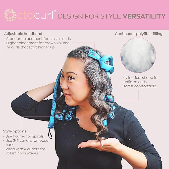 Octocurl Satin Hair Curlers - Heatless Curls Overnight - Headband Curlers for Long Hair (Satin - Black)
