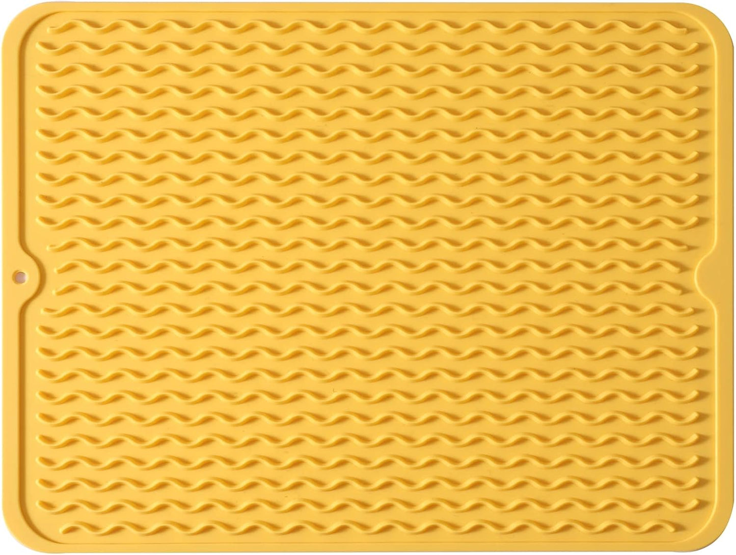 Silicone Dish Drying Mat for Multiple Usage,Easy clean,Eco-friendly,Heat-resistant Silicone Mat for Kitchen Counter or Sink,Refrigerator or drawer liner Yellow L 16 inches x 12 inches
