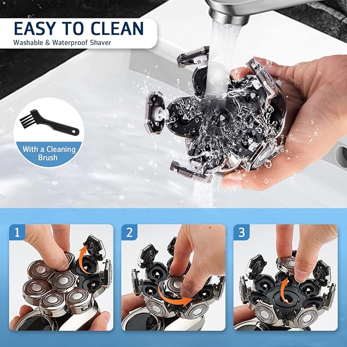 Head Shavers for Bald Men, 8D Upgraded 6-in-1 Bald Head Shaver, Waterproof Bald Head Shavers for Men Wet/Dry Use, LED Display Electric Razor Type-C Charging 360°Close Shave