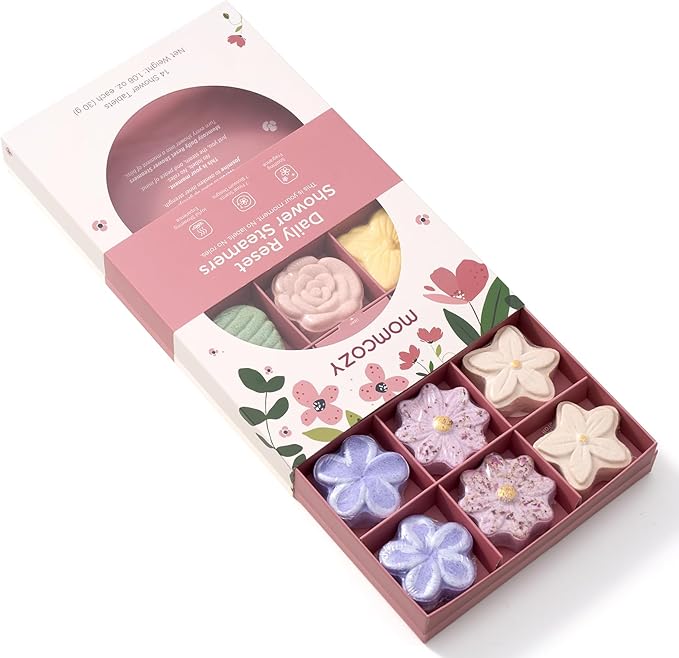 Momcozy Shower Steamers 14 Pack-7 Unique Shapes & Floral Scents, Long Lasting Fragrance, Gentle Formula, Perfect Travel & Gift Idea for Home Spa Relaxation