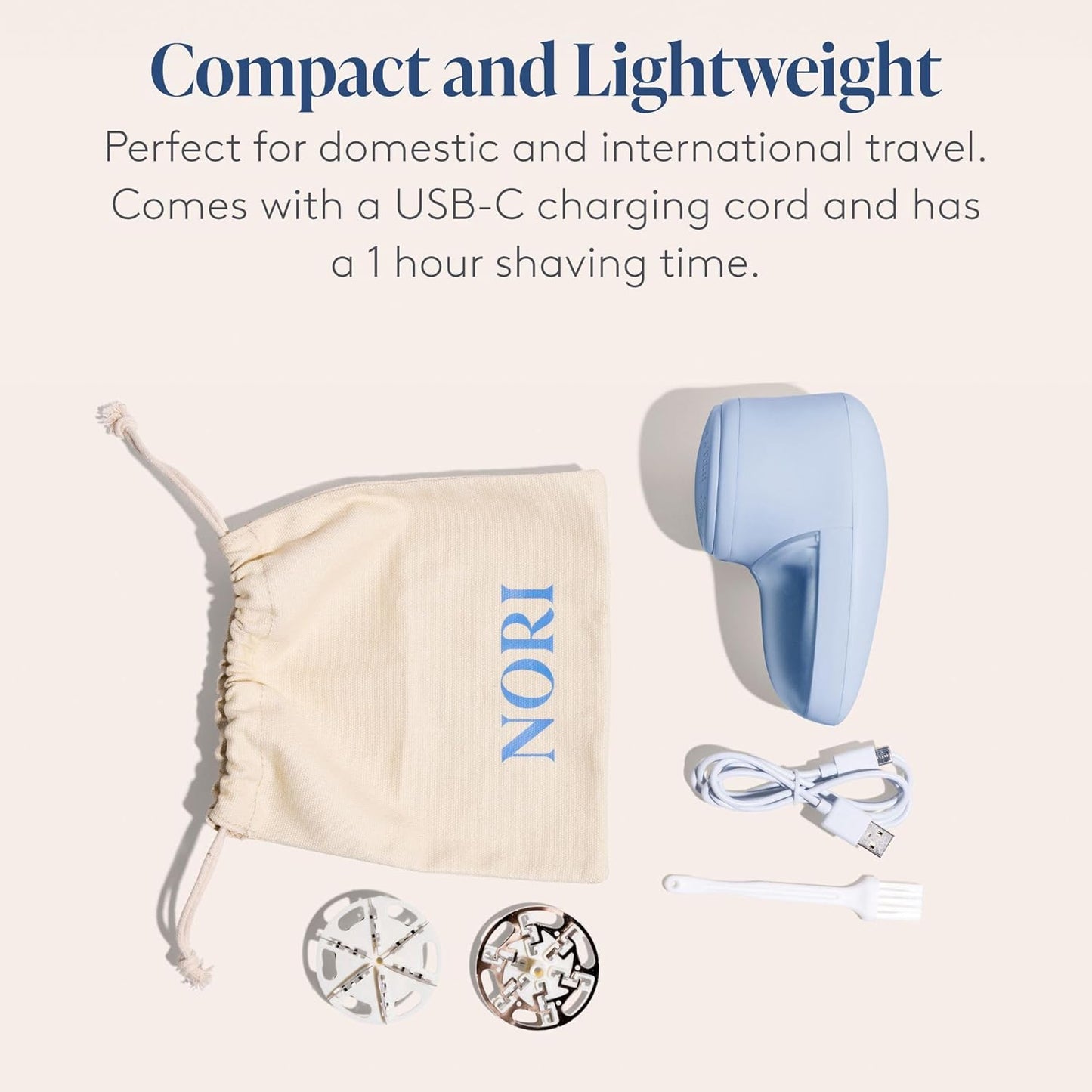 Nori Trim Fabric Shaver - Lint Remover for Clothes & Furniture Couch Pilling - Sweater Pill Remover - Clothes Shaver with 6 Precision Blades - Wireless and Rechargeable - Blue