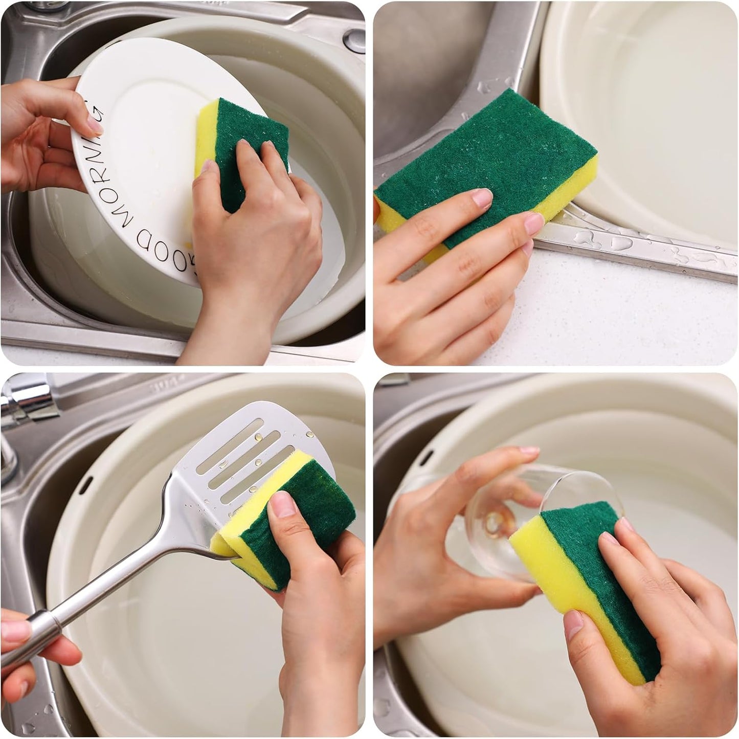 Tanlade 600 Pcs Individually Wrapped Dishwashing Sponge Bulk Non Scratch Scrub Sponges Kitchen Scouring Pad for Household Cleaning Rental Dishes Hotel Apartment Car (Yellow, Green)