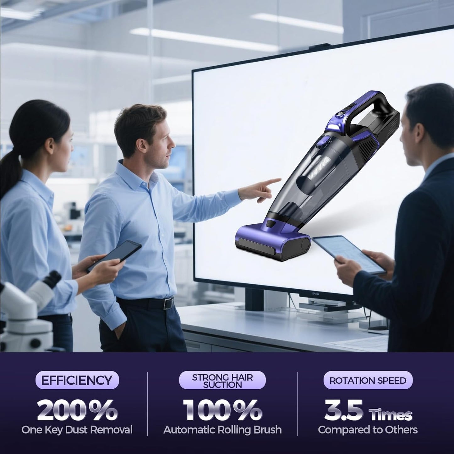 Pet Hair Handheld Vacuum Cordless: 20000PA High Power Car Vacuum with Motorized Brush and LED Light, Rechargeable Hand Held Vacuum Cleaner with Reusable Filter for Car, Home, Office & Pet, Purple