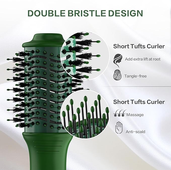 Dan Technology Blow Dryer Brush Hair Dryer Brush Hot Air Blowout Brush 120V 3 Speeds Oval Shape Volumizer Straightener Brush Faster Drying Mini Size Lightweight (Green)