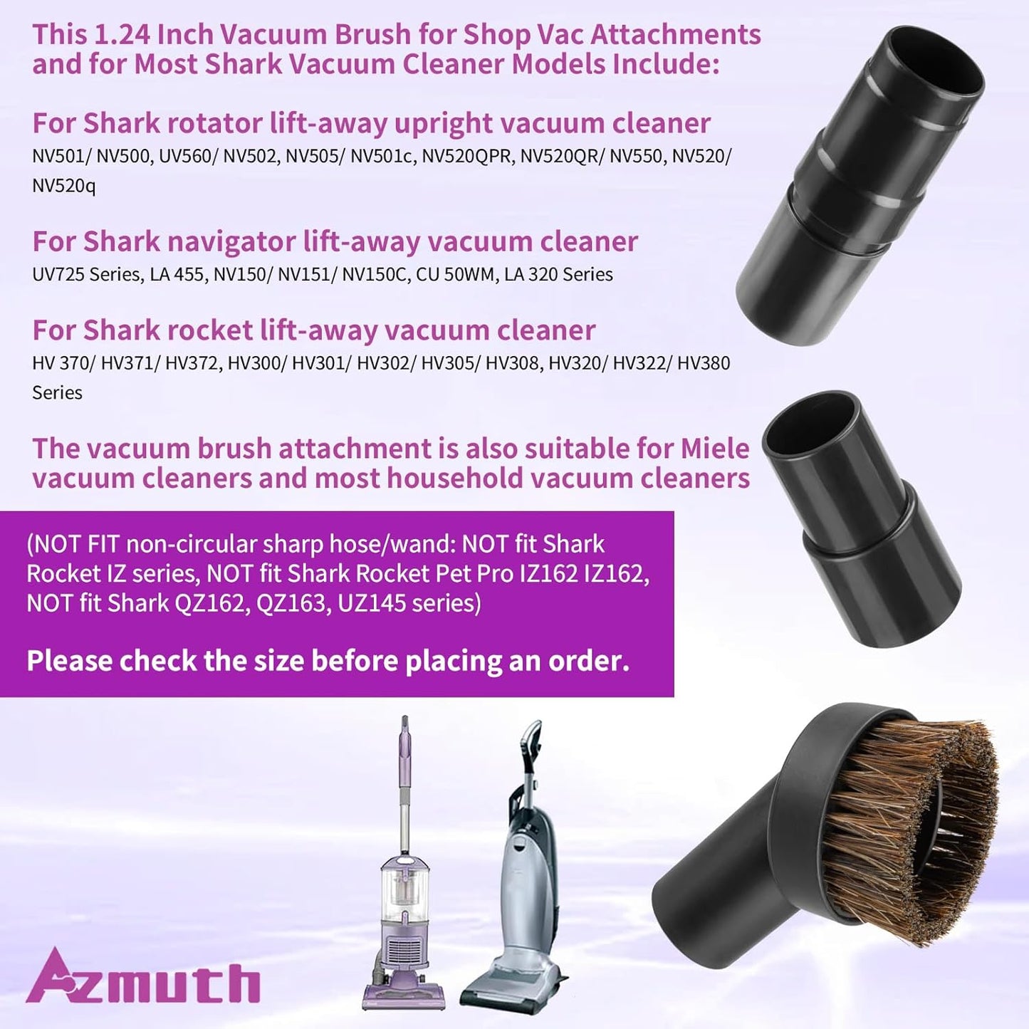 3 Pcs 25mm Soft Horsehair Vacuum Brush Attachment with Vacuum Hose Adapter for Shark Vacuum Attachments, Vacuum Attachment for Shop Vac Vacuum and Most Household Vacuum Cleaner