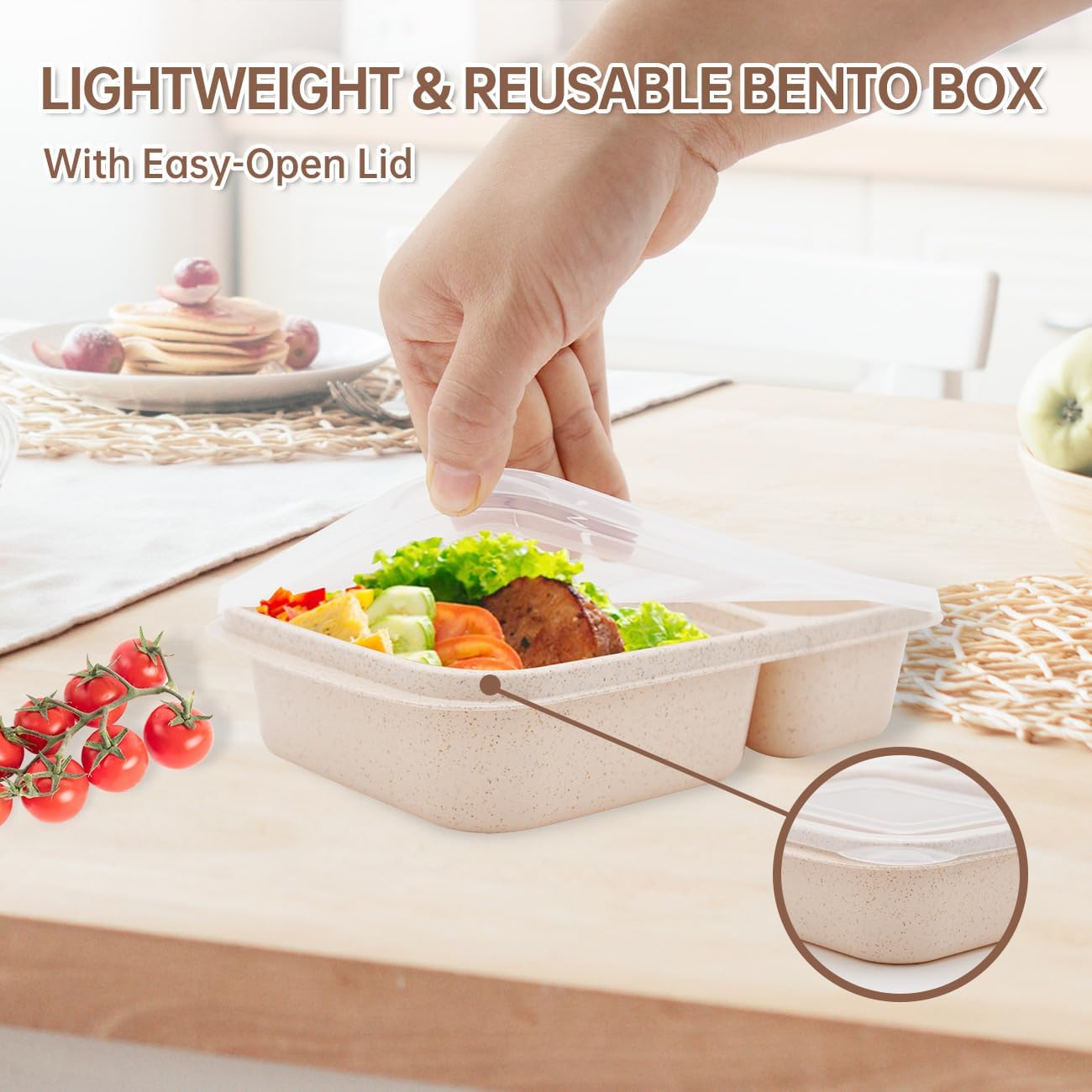 4 pack Bento Lunch Box, 2 Compartments Meal-Prep Containers with Lids, Microwave & Dishwasher Safe, Reusable Divided Food Food Storage Containers -Stackable for Travel, School and Work
