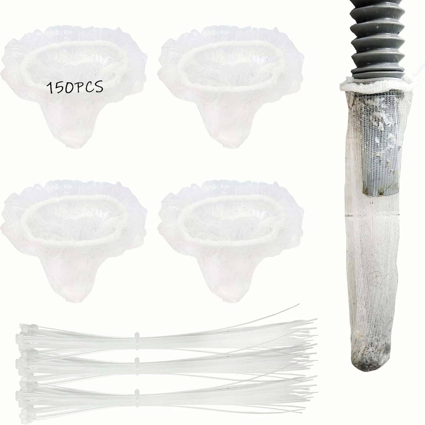 150 Pack Lint Traps for Washing Machine Hose - Washer Hose Lint Catcher Laundry Hair Catcher Includes 150 Nylon Mesh Lint Traps and 150 Cable Ties Fits Most Washing Machine (Disposable)