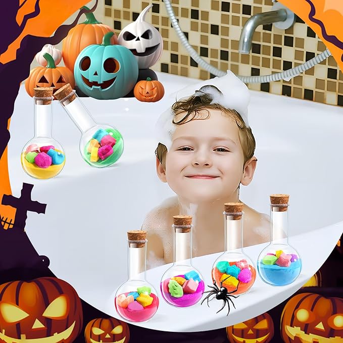 MeCids Magic Potion Bubble Bath Bombs for Kids -Bath Color Tablets Bath Potions for Toddlers Ages 4-12 Fun Science Kit Gift for Birthday, Halloween，Christmas- 6 Pack (Shaped Gems & Stars)