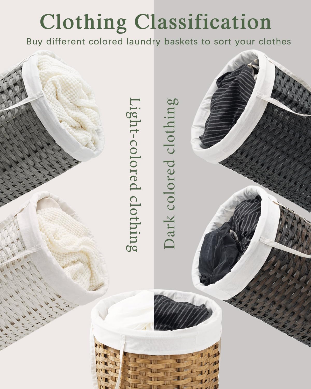 Laundry Hamper Laundry Basket Round 19.0 Gal (72 L) Handwoven Rattan Laundry Basket, Large Wicker Laundry Hamper with Removable Laundry Bag Handles 2 Mesh Bags for Bathroom Living Room Black