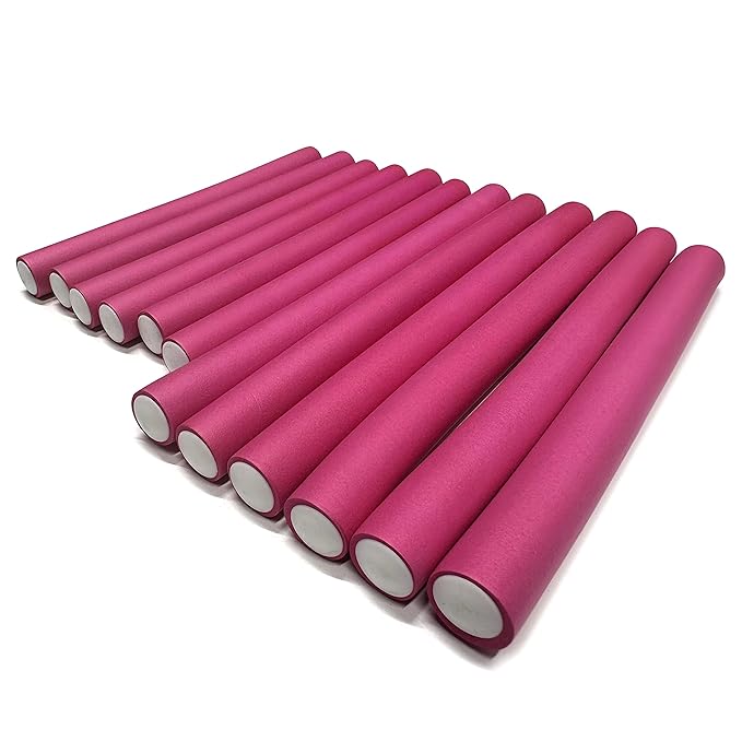 My Beauty Spot Flexi Rods Foam Hair Rollers 5/8" Professional Salon Quality 12 Pcs Rubber Hair Rollers for Long, Medium and Short Hair (Pink)