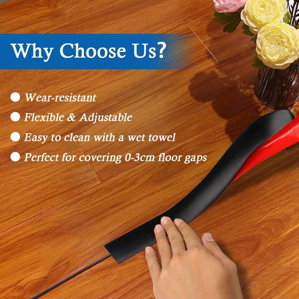 Floor Transition Strip Self Adhesive Floor Cover Strips Laminate 2" Wide Vinyl Flat Divider Transitions (5cm, 6.56Ft, Black)