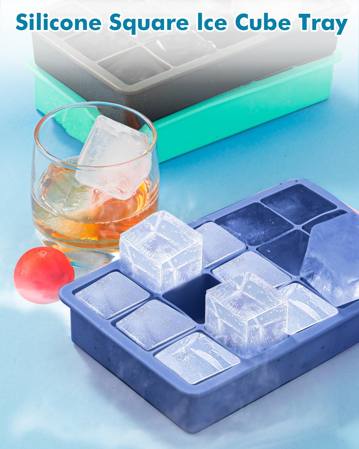 Silicone Ice Cube Trays for Freezer 2 Pack, Easy Release Square Ice Cubes Mold, Best Rubber Ice Cube Tray for Whiskey Cocktail Coffee, Mini Fridge Old Fashioned Silicone Ice Tray