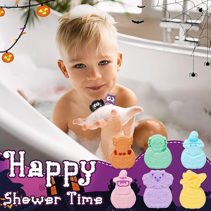Halloween Bath Bombs for Kids,6 Pack Animals Shapes Pumpkin Bath Bombs with Toys Inside,Basket Stuffers and Hallowen Party Favors for Kids, Boys & Girls