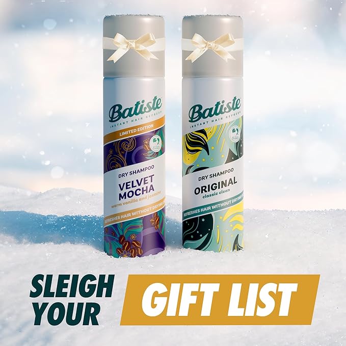 Batiste Dry Shampoo Limited Edition Holiday Gift Set Duo, Velvet Mocha & Original Scent, Refreshes Hair, Removes Oil & Grease, 7.62 Oz, 2 Pack