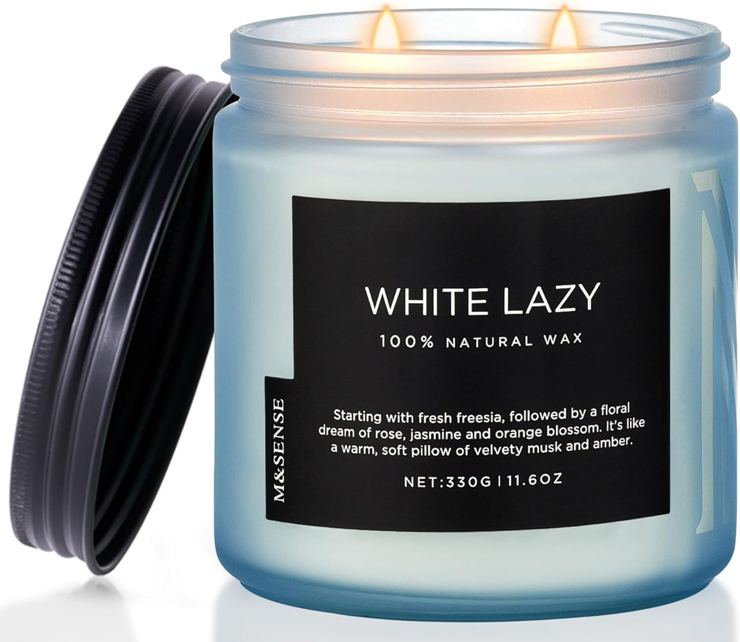 M&SENSE Jasmine & Clean Cotton Spring Scented Candle, 11.6oz Aromatherapy Gifts 2 Wick 70 Hours Long Lasting Burn, Natural Organic Soy Candle, Housewarming Gifts for Dad Mom Friends