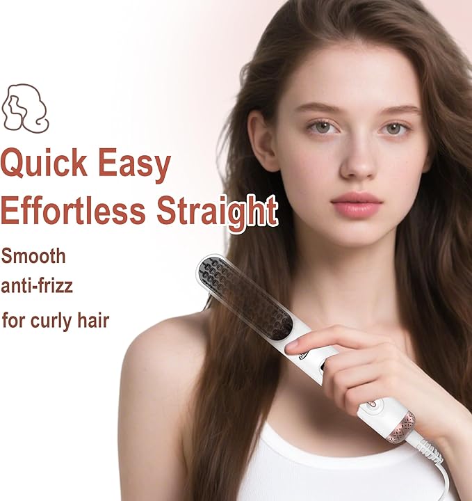 Hair Straightener Brush - Straightening Comb with Negative Ions for Women, 10 Temp Settings Dual Voltage Professional Styling Tools, Anti-Frizz
