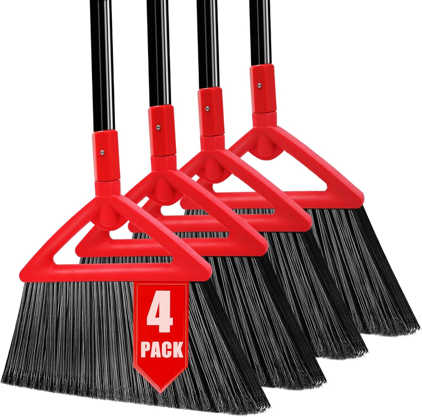 Heavy Duty Broom of Outdoor and Indoor, 4 Packs Upgraded Commercial Angle Brooms, Perfect Red Broom of House,Kitchen, Garage, Courtyard, Concrete