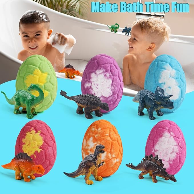 Bath Bombs for Kids with Surprise Inside, 6 Pack Dinosaur Toys Halloween Toddler Bath Bombs Gift, Organic Bubble Bath Fizzies, Dinosaur Egg, Stocking Stuffers for Kids, Christmas Gifts for Kid 3-12