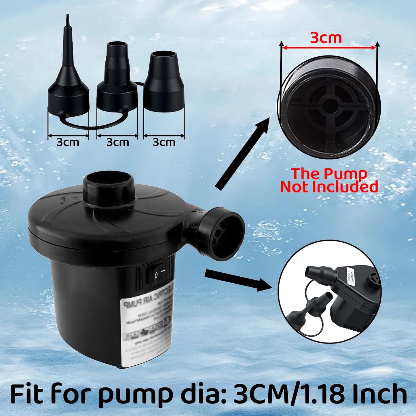3 Size Air Pump Nozzle Replacement Set - 2 Sets Universal Plastic Inflatable Nozzles, Black Inflatable Pump Nozzles Head, Air Pump Inflator Adaptor Accessory for Inflatable Bed Mattress, Pool Floats