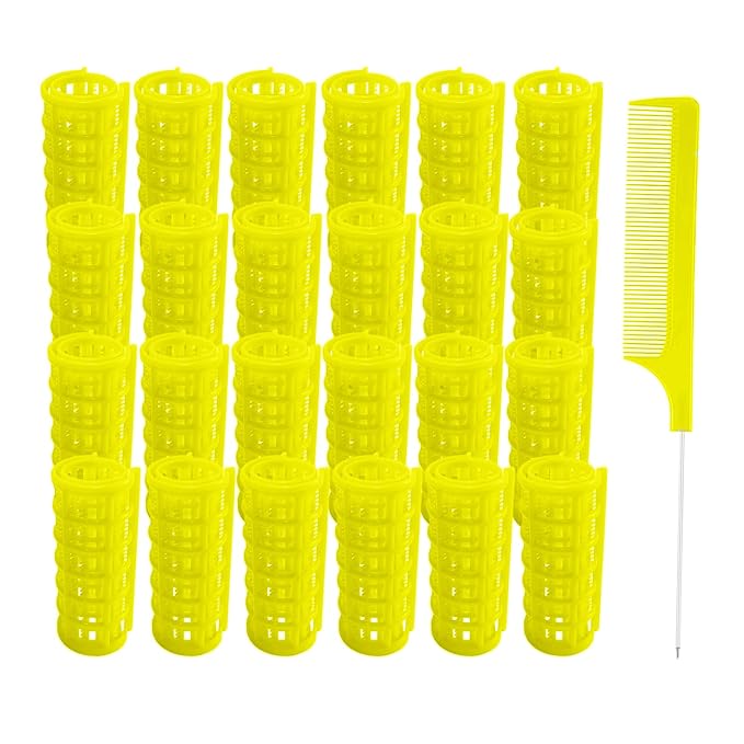 24PCS Plastic Heatless Hair Rollers Set 2.0cm/0.8in Yellow Self Grip Snap on Rollers Hairdressing Curlers Tools for DIY Hairdressing Hair Salon