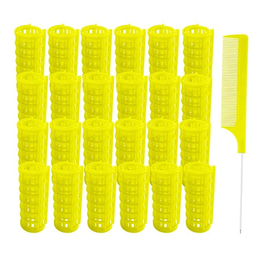 24PCS Plastic Heatless Hair Rollers Set 2.0cm/0.8in Yellow Self Grip Snap on Rollers Hairdressing Curlers Tools for DIY Hairdressing Hair Salon