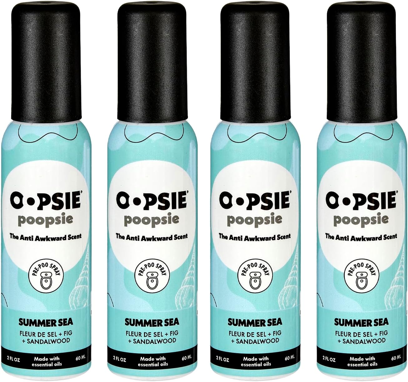OOPSIE POOPSIE - Summer Sea - Before & After You Go Toilet Spray 2oz - Portable Odor Eliminator - 4 Pack