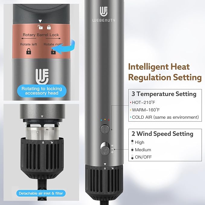 5 in 1 Hot Air Brush Hair Dryer Air Styler - 110,000 RPM Fast Drying, Curling, Straightening with Ceramic Coating & Negative Ion, No Heat Damage for All Hair Types, Includes Travel Case (Gold)