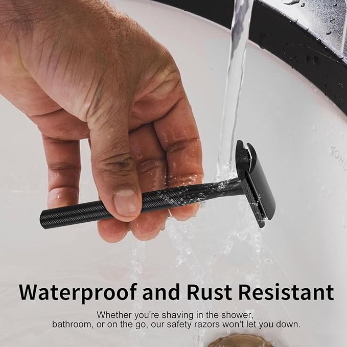 Safety Razor - Single Blade Razors for Men - Reusable Metal Razor, with 10 Double Edge Blades, Smooth Close Gentle Shave, Plastic Free, Matte Black