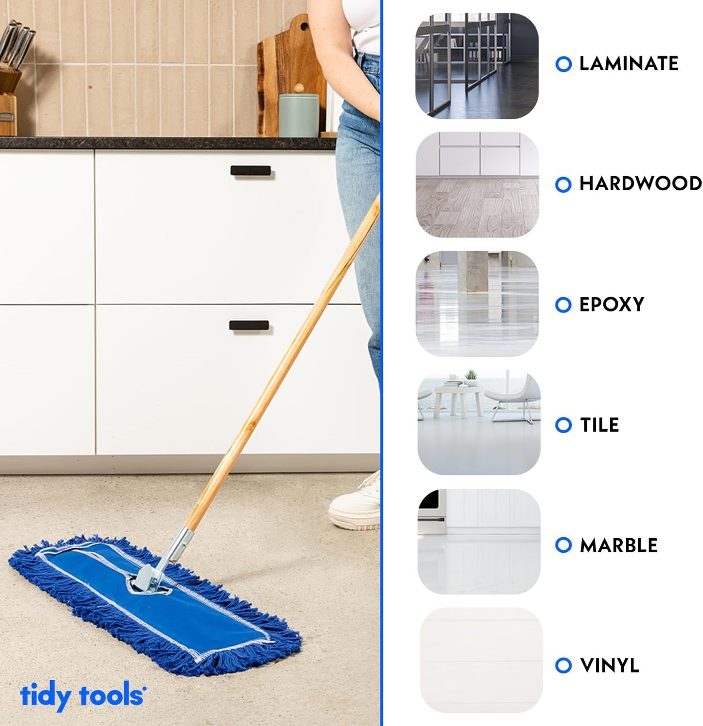 36 Inch Blue Commercial Dust Mop & Floor Sweeper – Wood Handle Floor Mop for Tile, Hardwood & Concrete