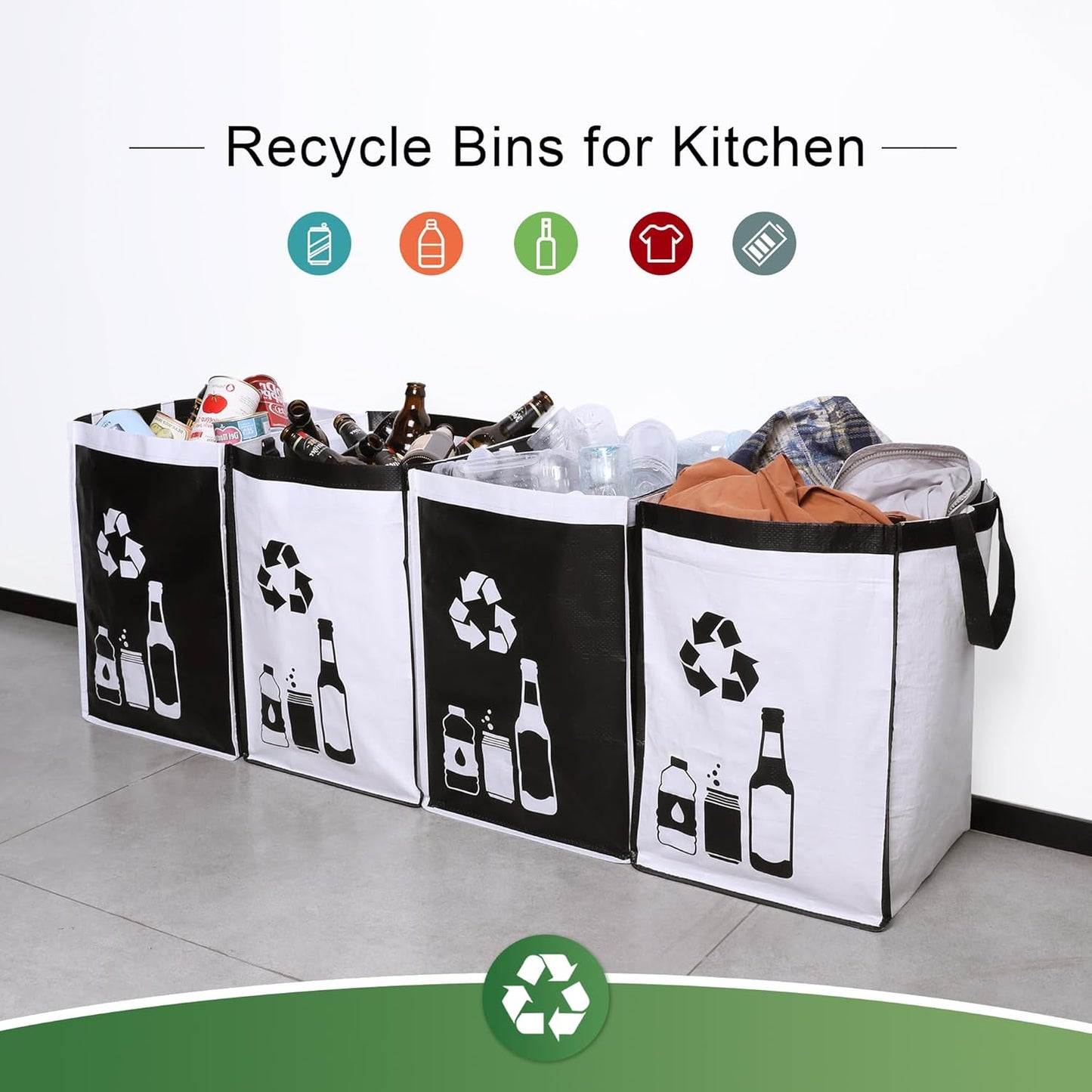 Large Recycle Waste Bag for Kitchen Home- Large Indoor Recycling Bins Trash Sorting Organizer, Reusable and Waterproof, 2 Pack