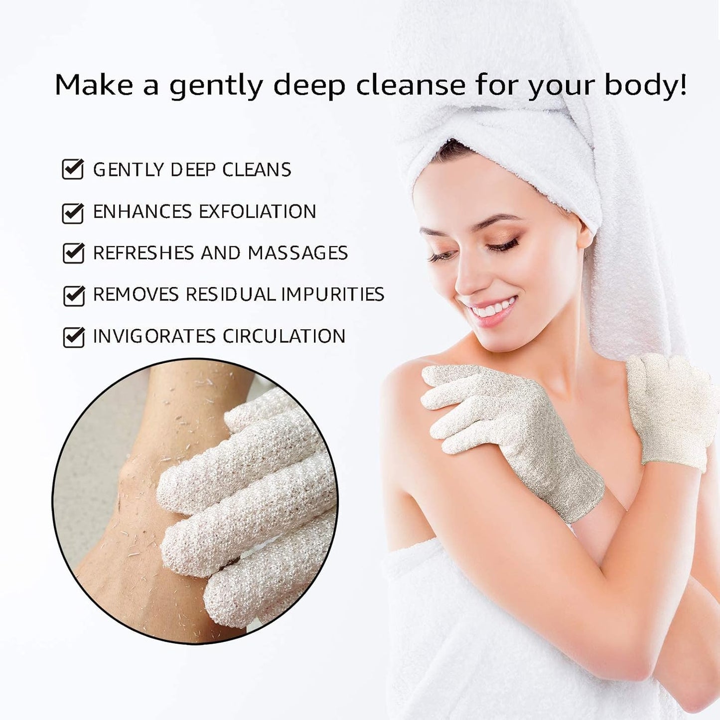 Evridwear Exfoliating Dual Texture Bath Gloves for Shower, Spa, Massage and Body Scrubs, Dead Skin Cell Remover, Gloves with Hanging Loop (1 Pair Light Glove)