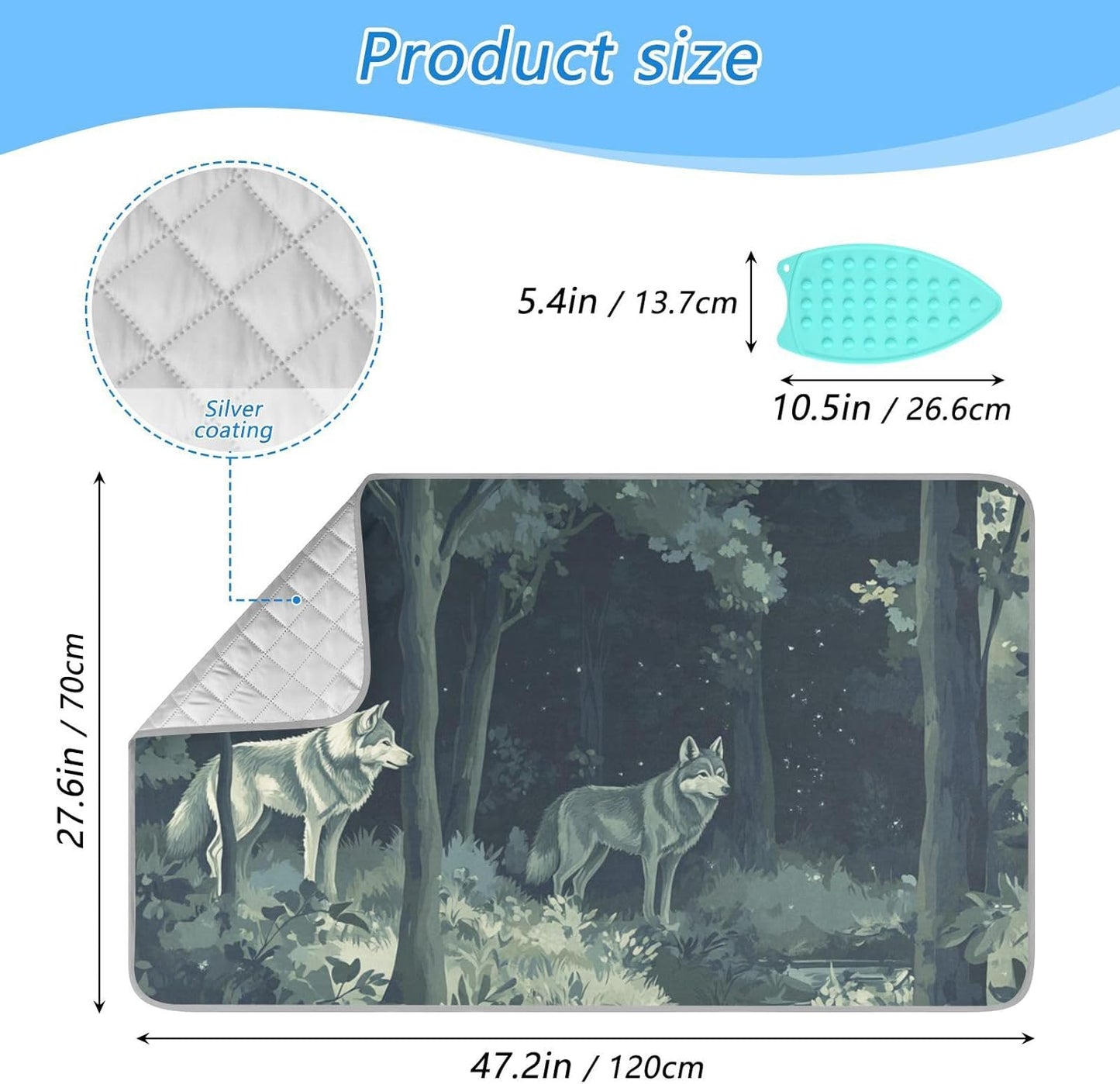 Ironing Mat Portable Ironing Pad Ironing Blanket for Table Top Heat Resistance Double-Side Using Travel Large 47.2 x 27.6 Inch Foldable Lightweight Night Forest Wolves